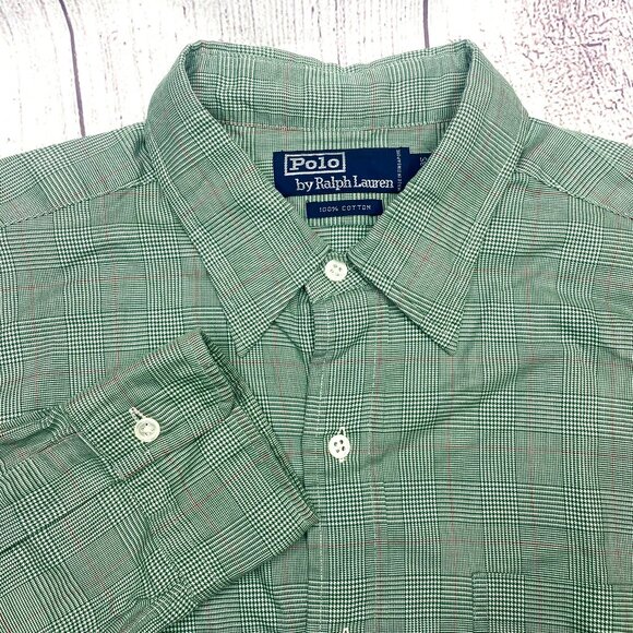Polo Ralph Lauren Classic Fit Dress Shirt Mens Green Plaid Button‎ 16.5/35 - Picture 1 of 5